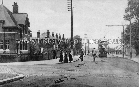 The Police Station and Tramway terminus, High Road, Chadwell Heath, Essex. c.1908.